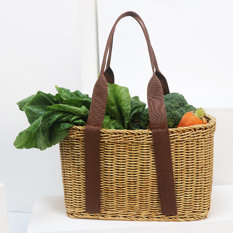 Fruit grocery shopping basket carry basket basket picnic rattan plastic storage basket supermarket camping imitation rattan woven basket - Image 6