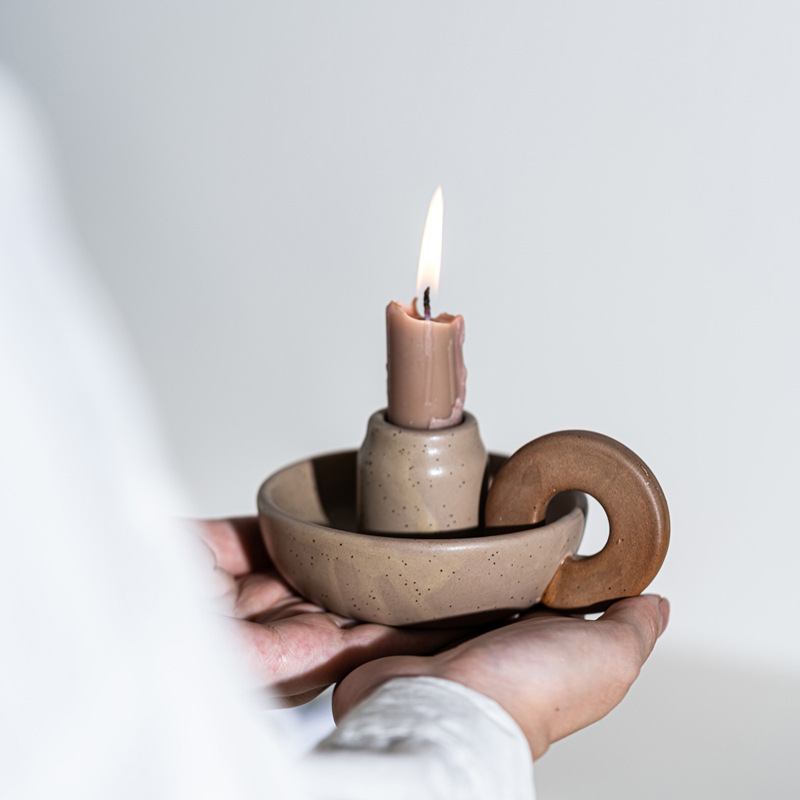 Simple vegetarian ceramic hand-held retro candlestick geometric shape home desktop home decoration - Image 6