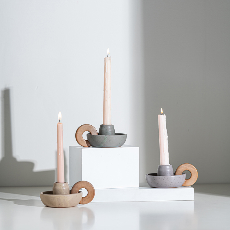Simple vegetarian ceramic hand-held retro candlestick geometric shape home desktop home decoration - Image 2