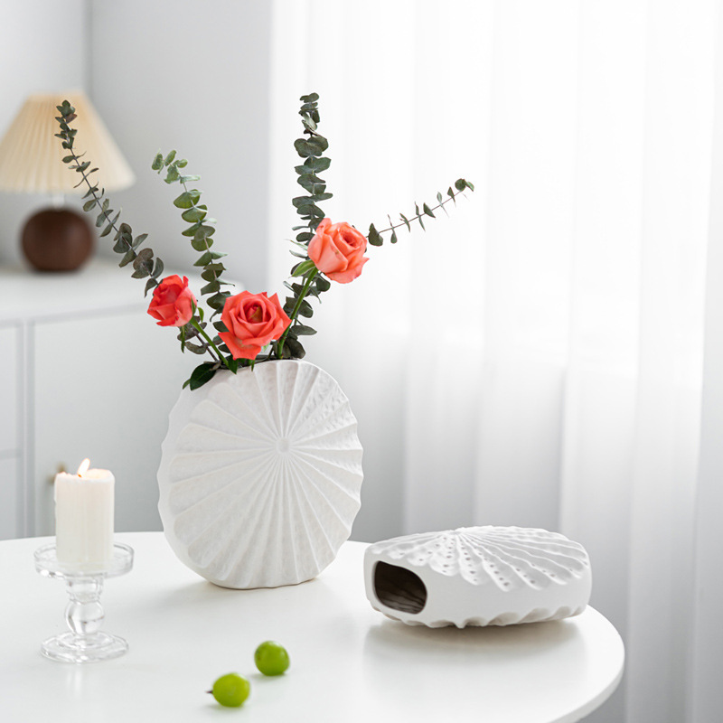 Geometric radiating flat mouth round ceramic vase High-end simple modern matte interior decoration - Image 8