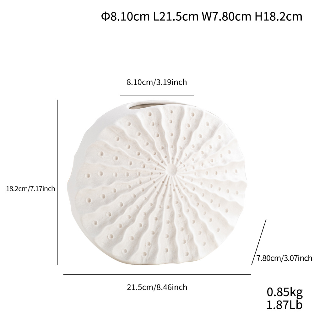 Geometric radiating flat mouth round ceramic vase High-end simple modern matte interior decoration - Image 6