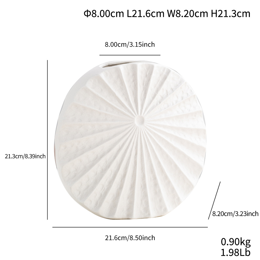 Geometric radiating flat mouth round ceramic vase High-end simple modern matte interior decoration - Image 7