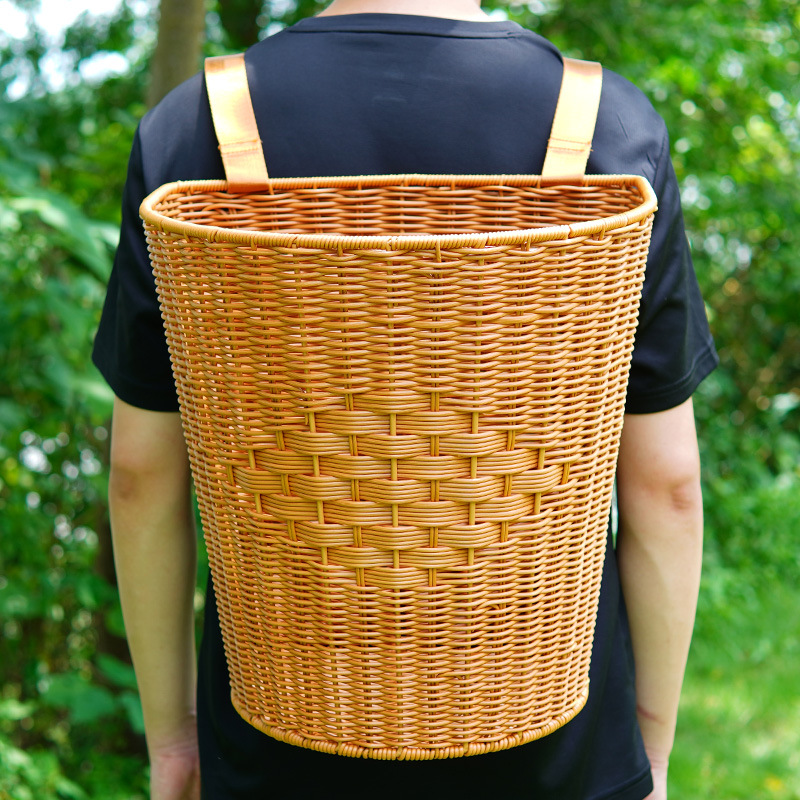 Imitation rattan reinforced back basket grocery shopping shoulder basket outdoor mushroom picking basket picnic basket hand-woven storage basket - Image 6