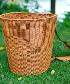 Imitation rattan reinforced back basket grocery shopping shoulder basket outdoor mushroom picking basket picnic basket hand-woven storage basket