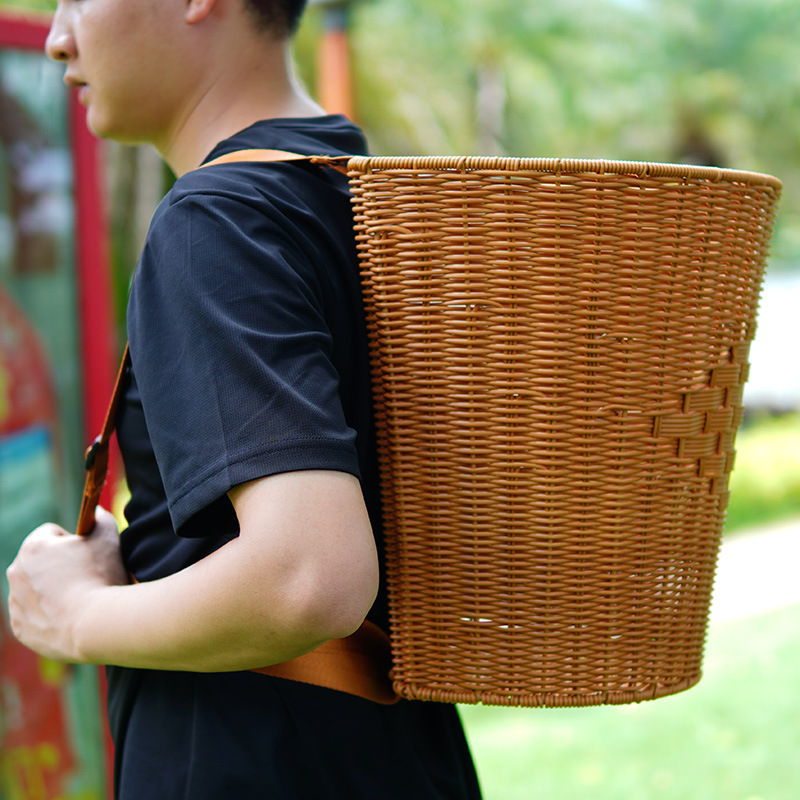 Imitation rattan reinforced back basket grocery shopping shoulder basket outdoor mushroom picking basket picnic basket hand-woven storage basket - Image 2