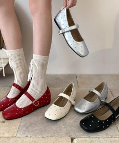 French square toe shallow mouth single shoes trendy soft leather one-liner Mary Jane shoes ballet single shoes women