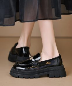 Locking British style small leather shoes for women in spring and summer single shoes thick sole height-enhancing simple casual shoes for women