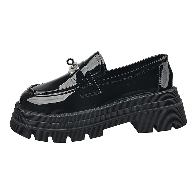 Locking British style small leather shoes for women in spring and summer single shoes thick sole height-enhancing simple casual shoes for women - Image 6