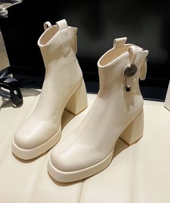 French high-heeled short boots for women in autumn and winter fashion thick heel waterproof platform small height-enhancing slim Martin boots