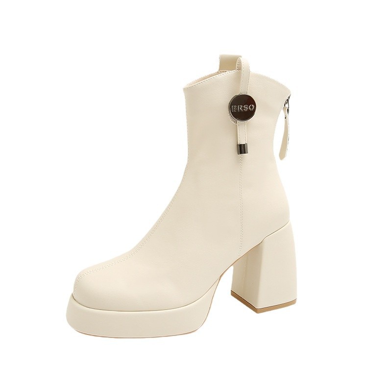 French high-heeled short boots for women in autumn and winter fashion thick heel waterproof platform small height-enhancing slim Martin boots - Image 5