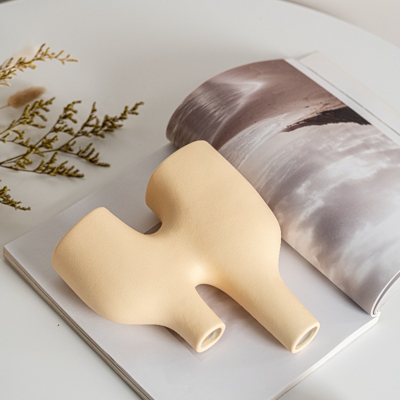 Daimon simple double mouth yellow flower arrangement ceramic vase light luxury home soft decoration - Image 5