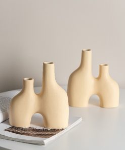 Daimon simple double mouth yellow flower arrangement ceramic vase light luxury home soft decoration