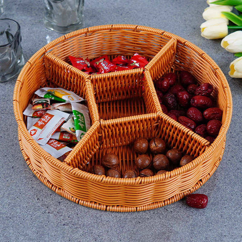 Imitation rattan dried fruit plate nut storage basket picnic fruit basket partition basket home use melon seed snacks placement plate - Image 8
