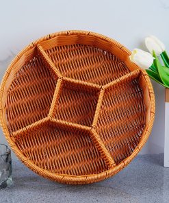 Imitation rattan dried fruit plate nut storage basket picnic fruit basket partition basket home use melon seed snacks placement plate