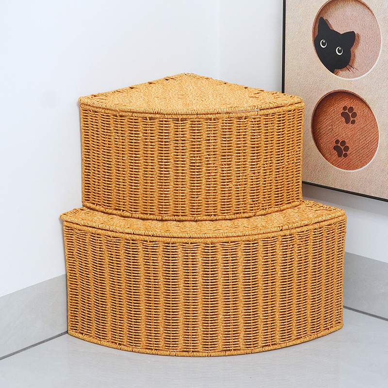 Corner shading fan-shaped corner storage box imitation rattan clothing sorting box large wardrobe corner storage basket household - Image 6