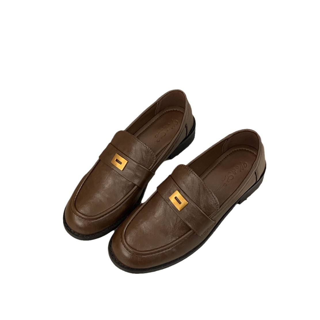 British leather shoes for women brown retro shoes for beans shoes for autumn and winter high-end single shoes thick heel women's shoes - Image 5