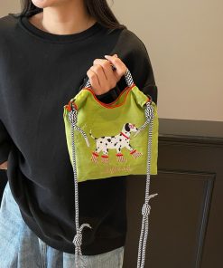 Japanese cartoon cute dog one-shoulder environmentally friendly bag embroidered nylon bag shopping bag handheld crossbody bag