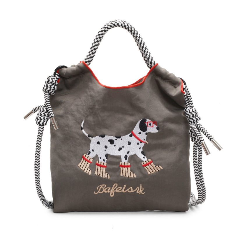 Japanese cartoon cute dog one-shoulder environmentally friendly bag embroidered nylon bag shopping bag handheld crossbody bag - Image 13