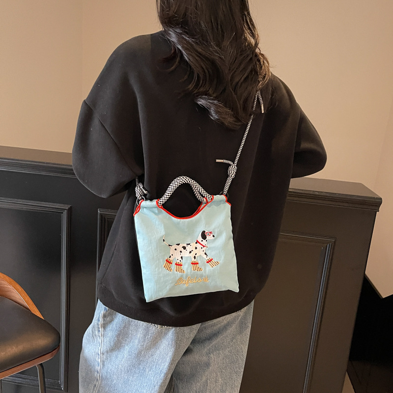 Japanese cartoon cute dog one-shoulder environmentally friendly bag embroidered nylon bag shopping bag handheld crossbody bag - Image 3