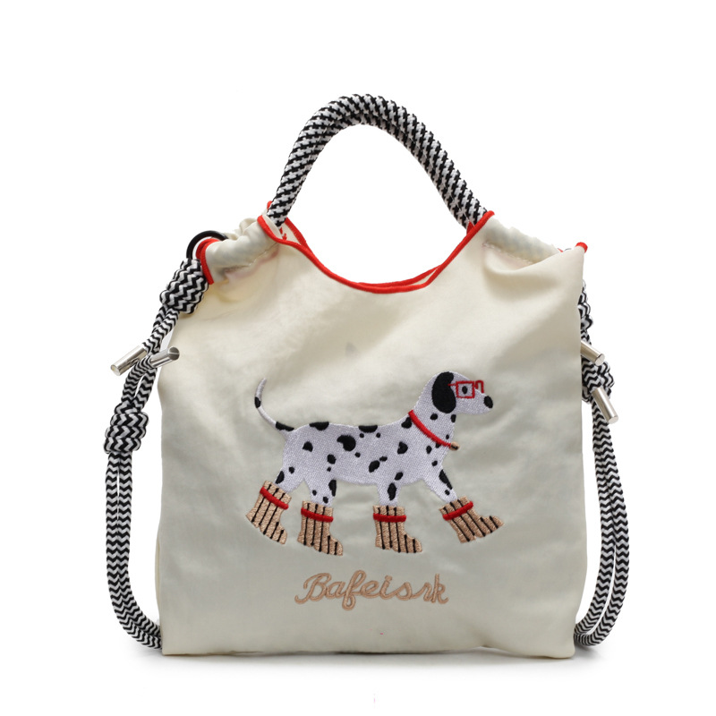 Japanese cartoon cute dog one-shoulder environmentally friendly bag embroidered nylon bag shopping bag handheld crossbody bag - Image 7