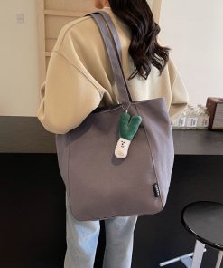 Casual large capacity canvas bag thickened and solid tote bag fashionable shoulder bag college student class commuting bag