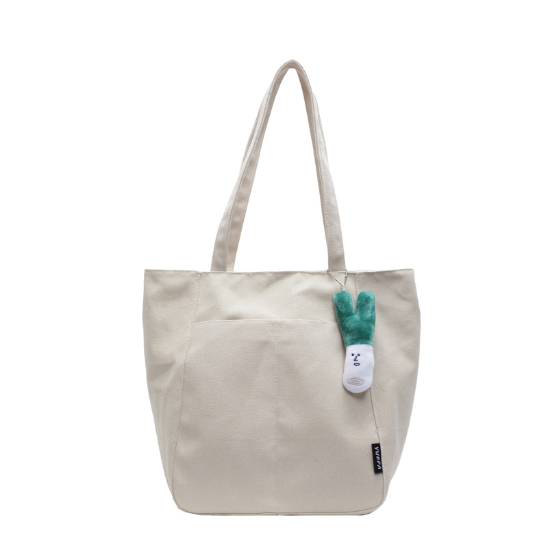 Casual large capacity canvas bag thickened and solid tote bag fashionable shoulder bag college student class commuting bag - Image 13