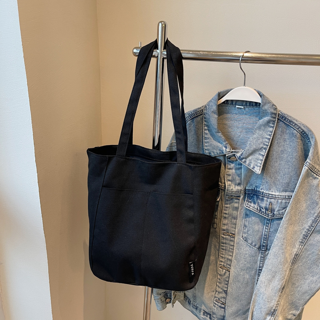 Casual large capacity canvas bag thickened and solid tote bag fashionable shoulder bag college student class commuting bag - Image 14