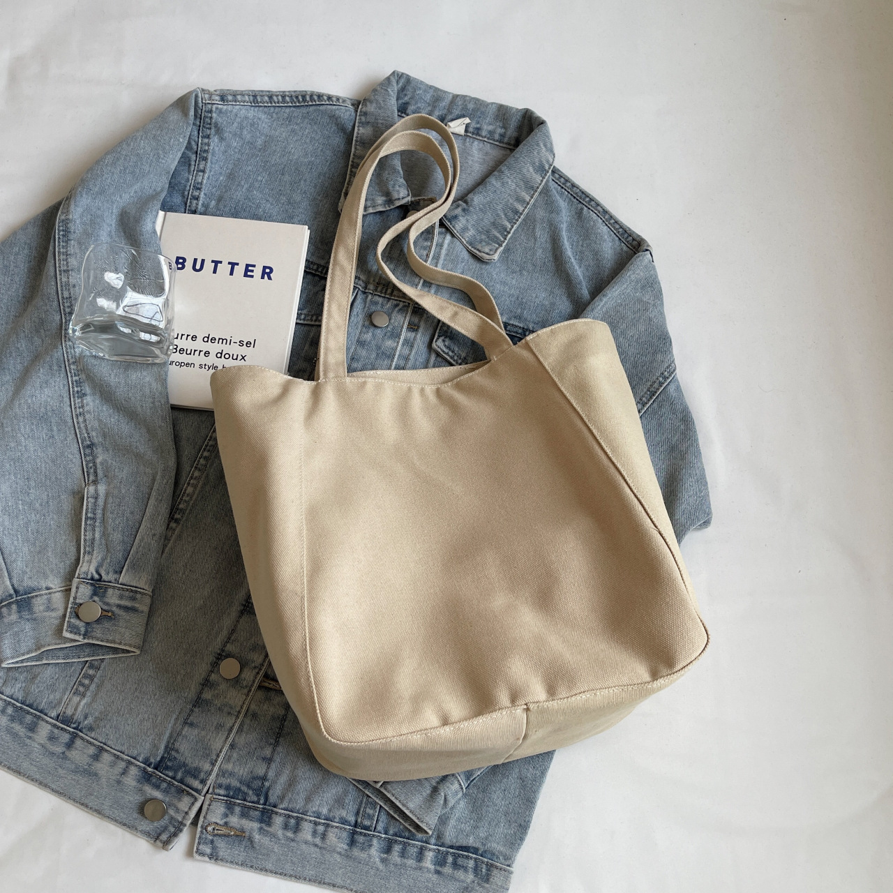 Casual large capacity canvas bag thickened and solid tote bag fashionable shoulder bag college student class commuting bag - Image 15