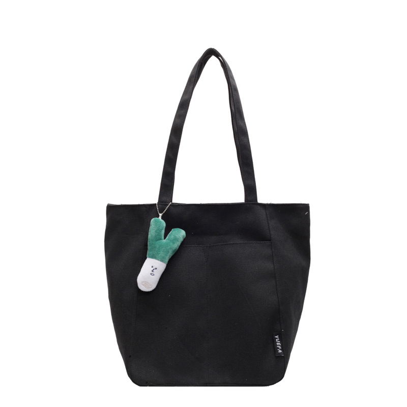 Casual large capacity canvas bag thickened and solid tote bag fashionable shoulder bag college student class commuting bag - Image 5