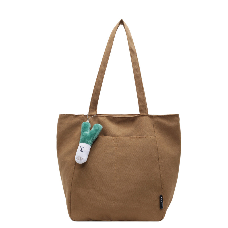 Casual large capacity canvas bag thickened and solid tote bag fashionable shoulder bag college student class commuting bag - Image 6