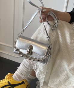 High-value bag chain fashionable French high-end small square bag popular silver one-shoulder crossbody bag