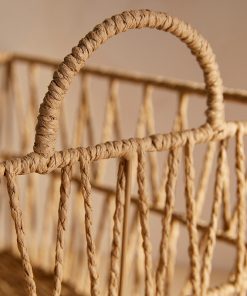 Paper rope rattan bathroom towel clothes toy storage frame with handle fashionable hollow storage basket