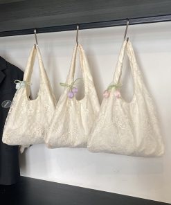 Summer fresh lace flower embroidered canvas bag versatile vest bag travel travel cloth bag one-shoulder tote bag