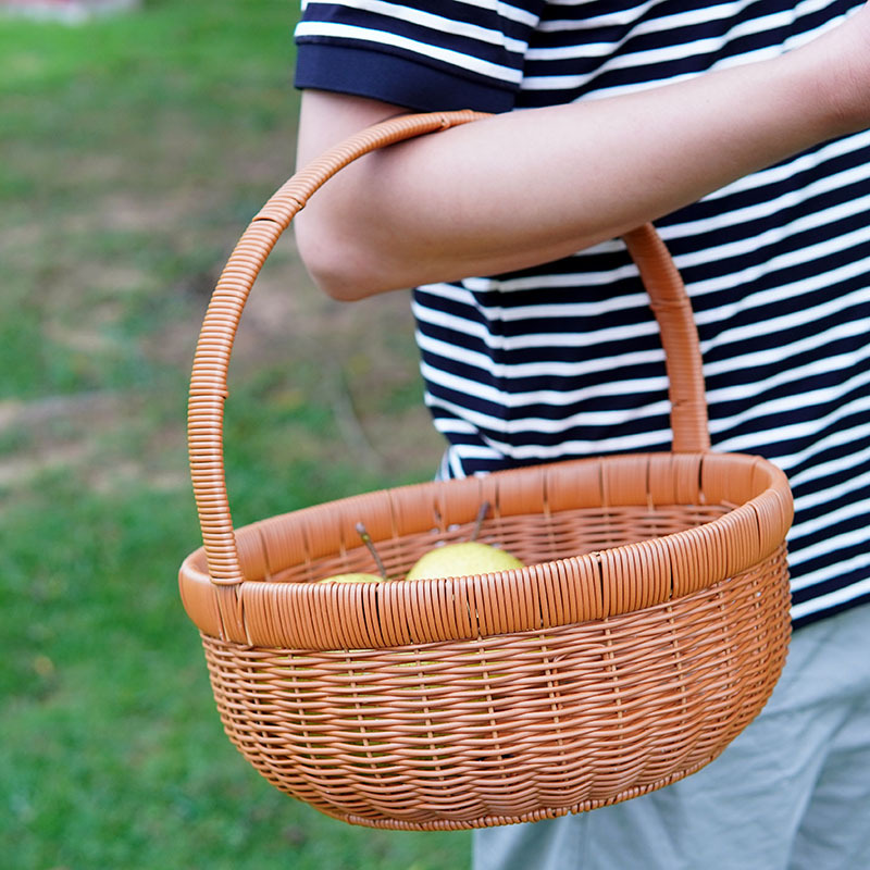 Imitation rattan carpenter basket shopping grocery shopping basket iron rack reinforced picnic basket household fruit basket snack storage basket - Image 6