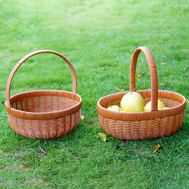 Imitation rattan carpenter basket shopping grocery shopping basket iron rack reinforced picnic basket household fruit basket snack storage basket - Image 2