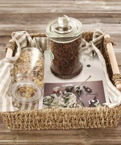 Japanese straw wood handle desktop storage basket storage box bathroom cosmetics seaweed storage snack basket