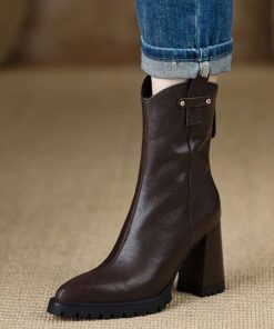 Small pointed toe Martin boots for women's soft leather thick heels thin boots for autumn and winter pointed toe super high heels short boots