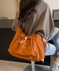 Large capacity cloth bag nylon solid color casual pleated fashionable and versatile one-shoulder class commuter crossbody bag