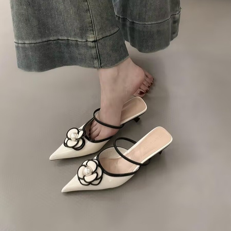 Xiaoxiangfeng high heel French bag-toe half-slipper fairy shoes with summer temperament pointed-toe shoes - Image 4