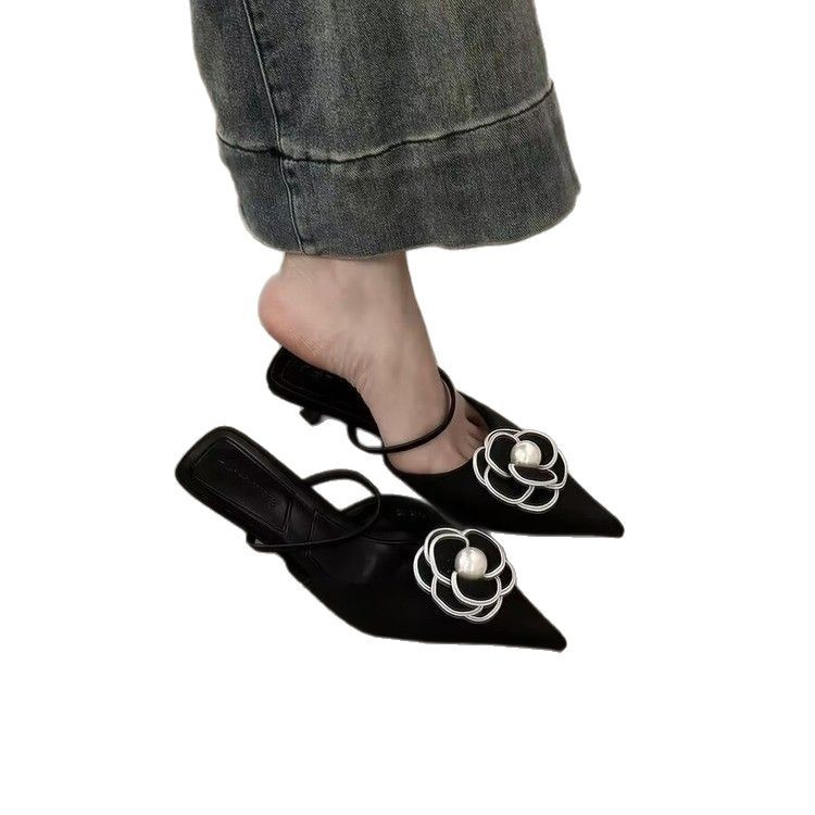 Xiaoxiangfeng high heel French bag-toe half-slipper fairy shoes with summer temperament pointed-toe shoes - Image 5