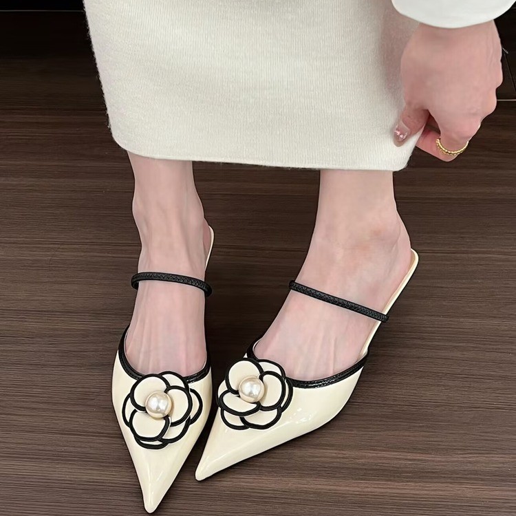 Xiaoxiangfeng high heel French bag-toe half-slipper fairy shoes with summer temperament pointed-toe shoes - Image 6