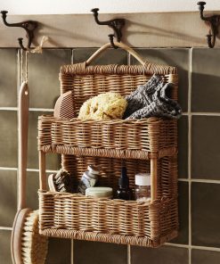 Fengtie woven wall-mounted storage basket B&B Decoration storage basket Hand-woven storage box Solid wood double-layer storage basket