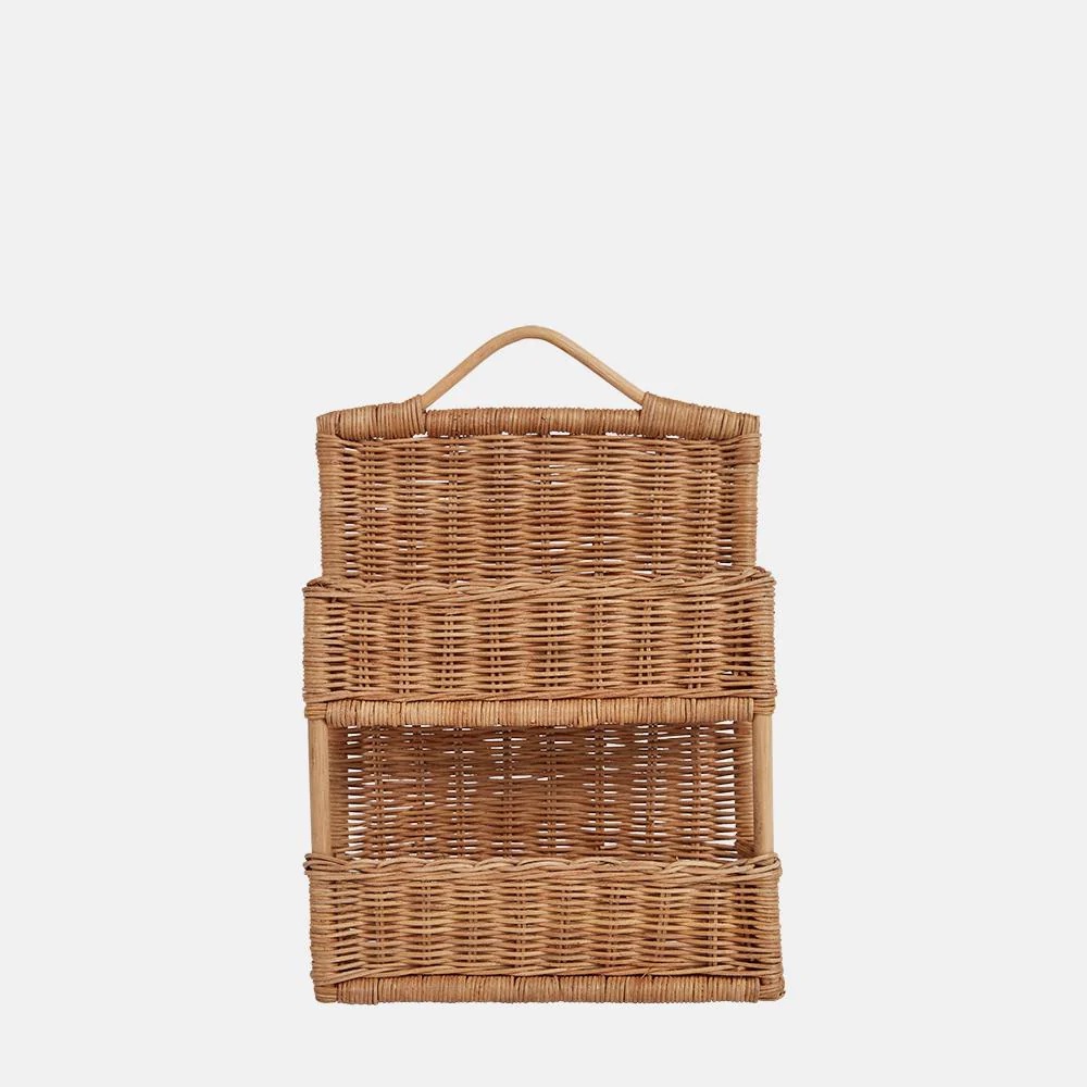 Fengtie woven wall-mounted storage basket B&B Decoration storage basket Hand-woven storage box Solid wood double-layer storage basket - Image 3
