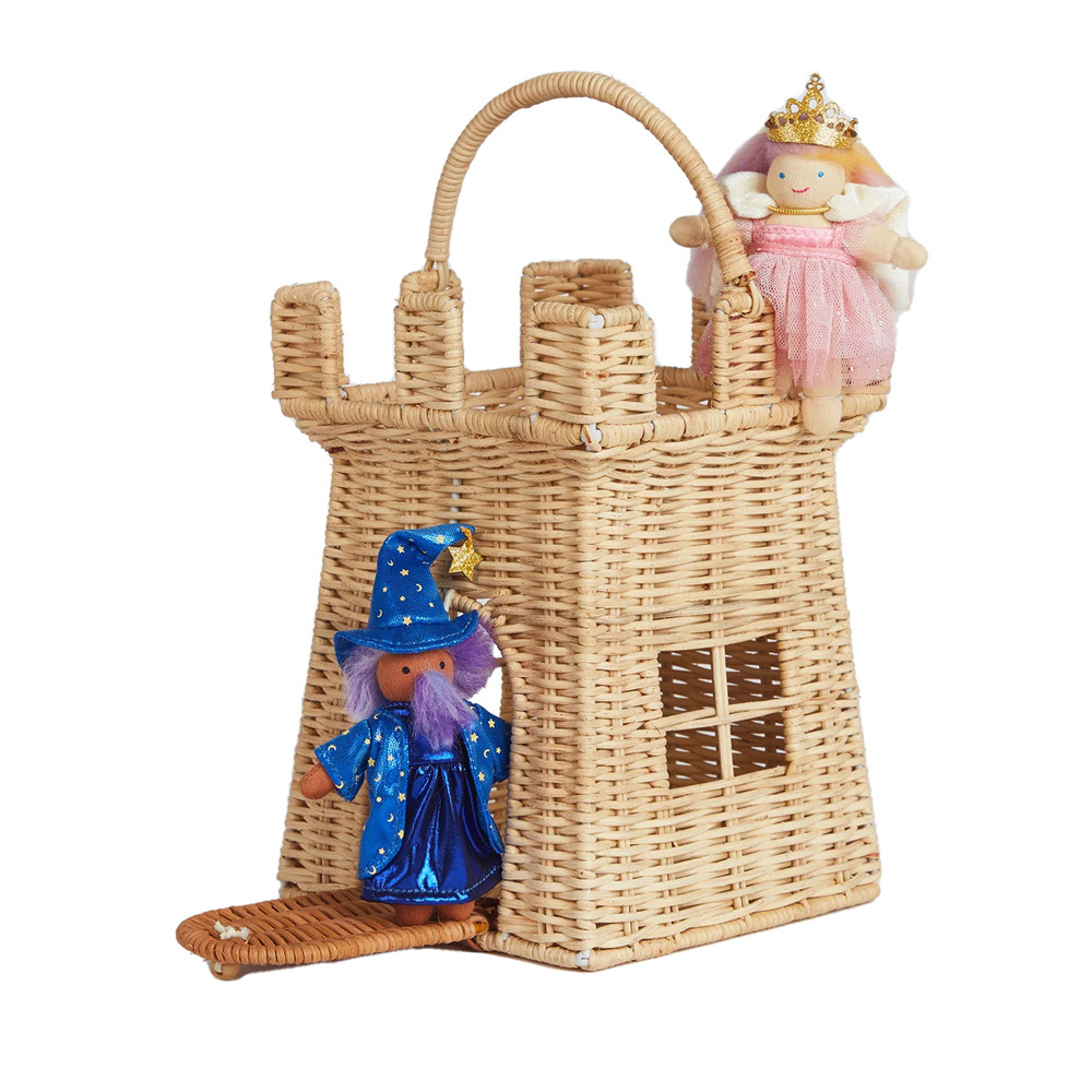 Pastoral style hand-woven children's toys carrying basket Halloween decoration rattan castle small house photography props - Image 2