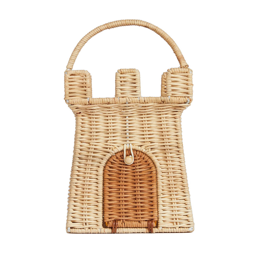 Pastoral style hand-woven children's toys carrying basket Halloween decoration rattan castle small house photography props - Image 5