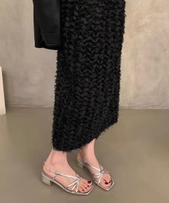 French evening wind thick heel silver sandals simple shoes summer skirt fairy shoes high heel sandals