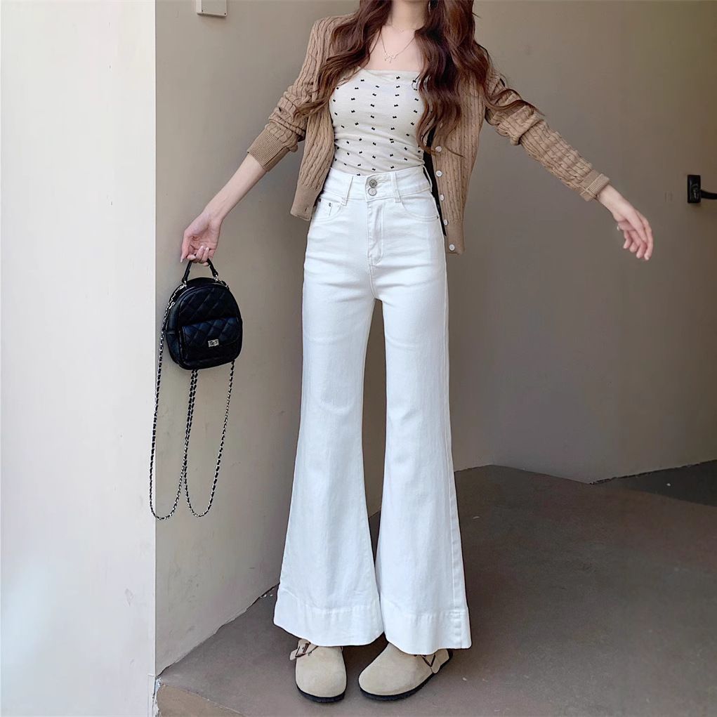 Real shot~Spring light-flat wide-leg jeans for women with high waist slim fit and stretchy flared trousers - Image 2