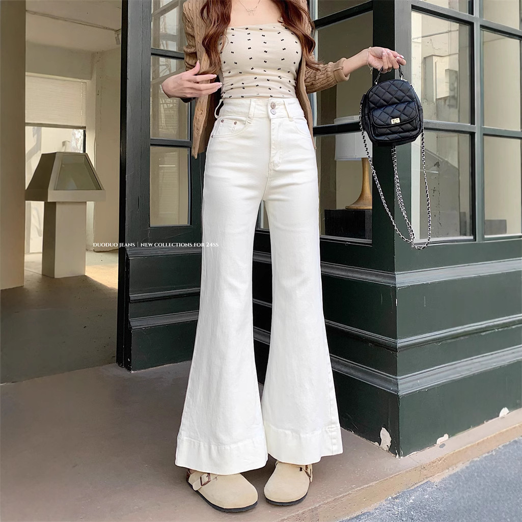 Real shot~Spring light-flat wide-leg jeans for women with high waist slim fit and stretchy flared trousers - Image 5