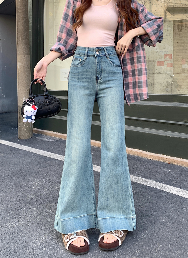 Real shot~Spring light-flat wide-leg jeans for women with high waist slim fit and stretchy flared trousers - Image 8