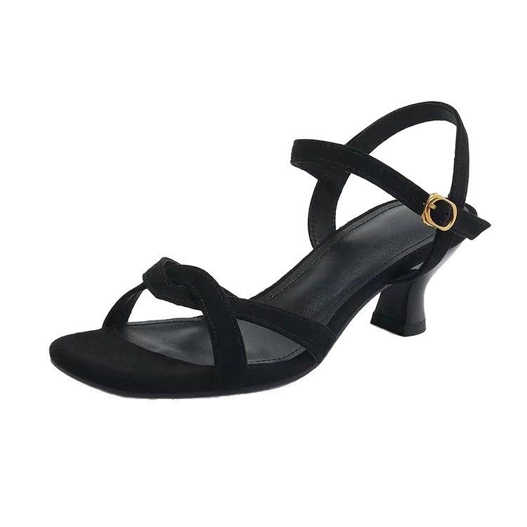 French beautiful small heel sandals for women in summer wear matte soft leather thick heel soft sole simple and not tired high heels fashionable - Image 5